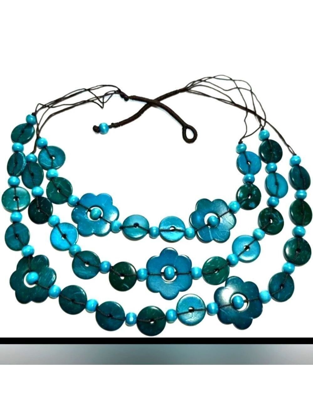New Jewelry Statement Beaded Necklace Boho Blue Flower Tribal Beach Bib 26"